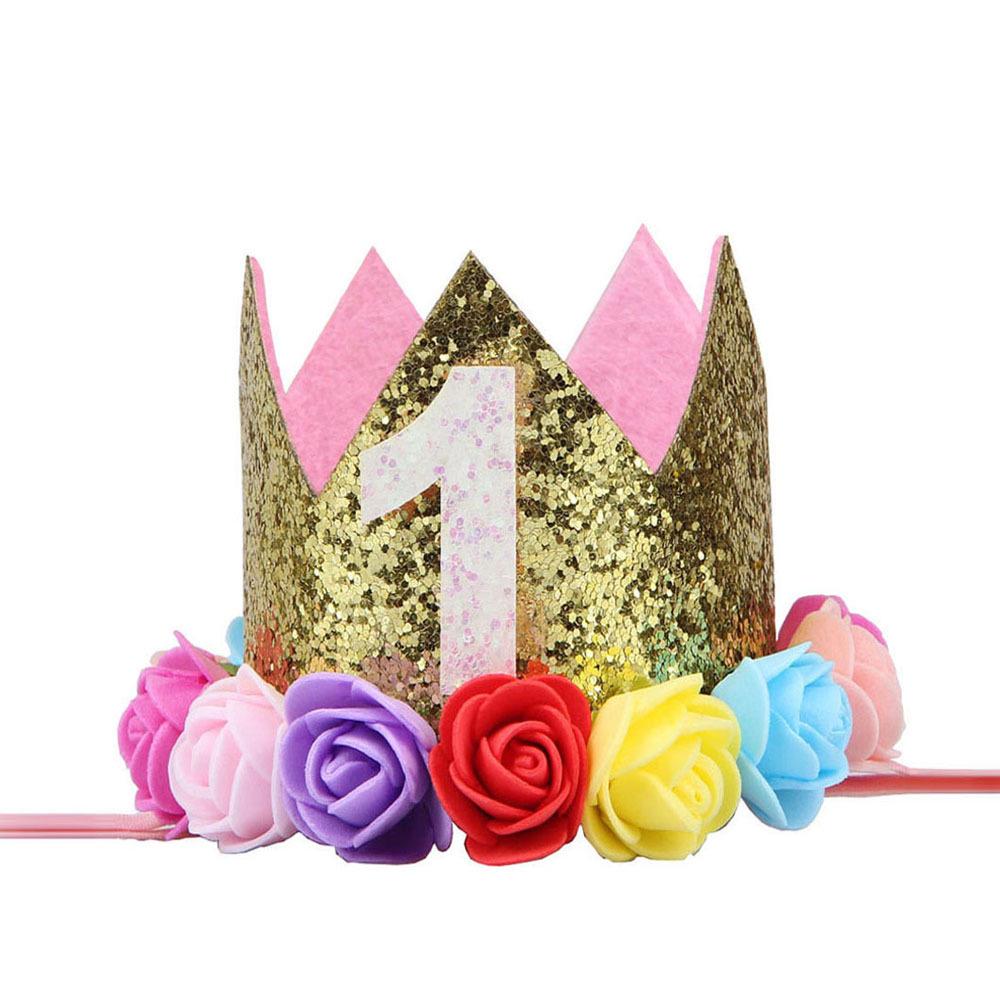 Cross-Border 1st Birthday Crown Headband: Princess Gold & Pink Party Accessory for Girls