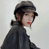 Keep Warm Vintage PU Beret Cap Solid Color Unisex Plain Hat  Autumn and Winter