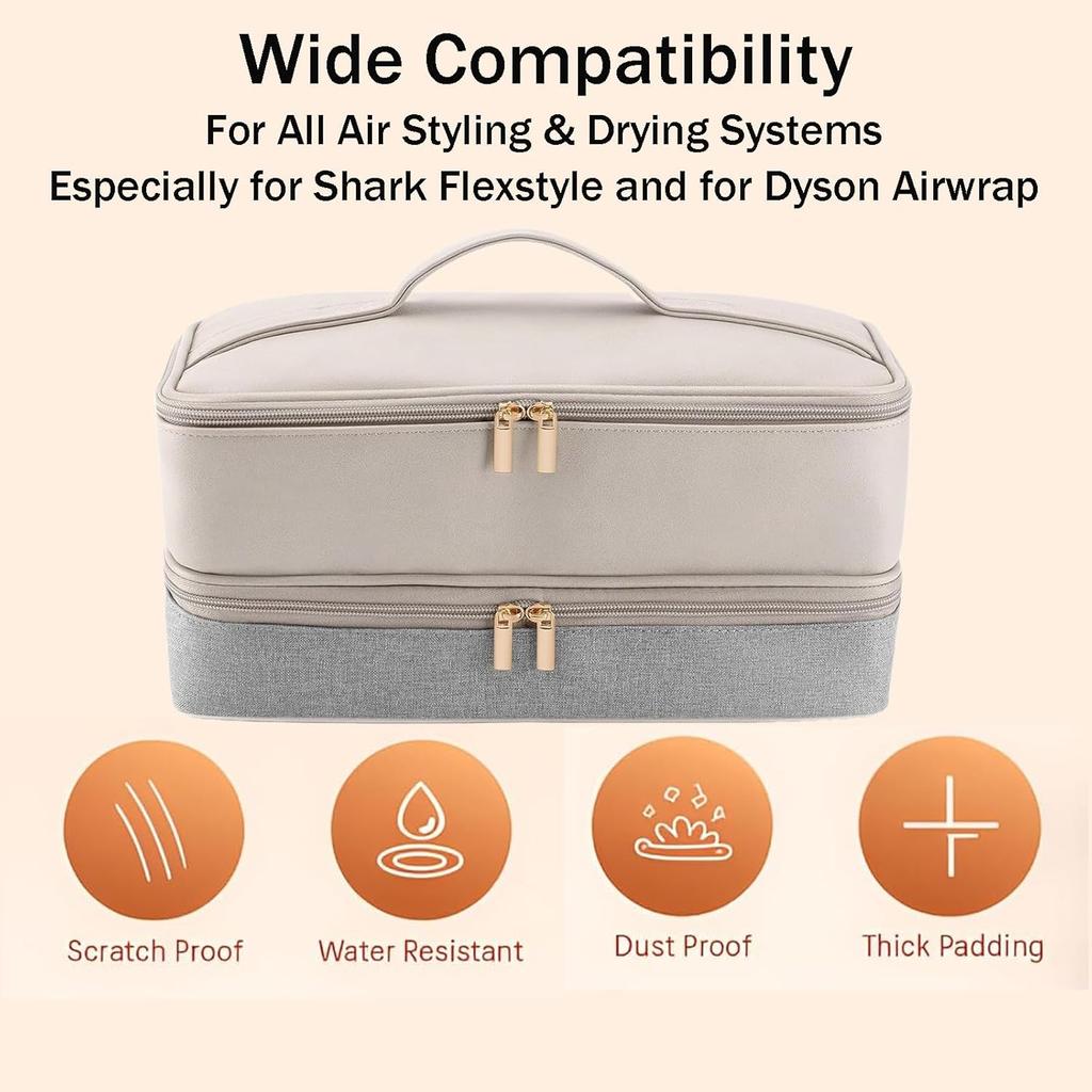 Travel Carrying Case, Double Layer Storage Case for Dyson Airwrap Hair Dryer Attachments, Waterproof PU Leather Accessories Tools Storage Bag