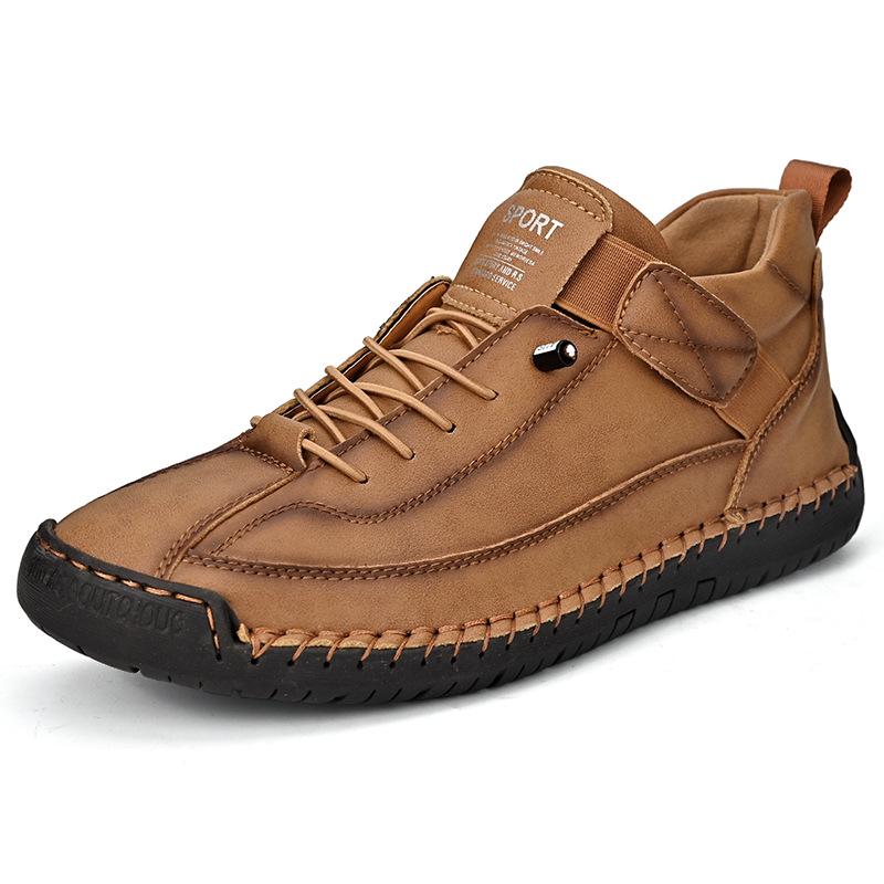 New Bestseller Plus Size Hand-stitched Microfiber Leather Men's Non-slip Mid-top Casual Shoes
