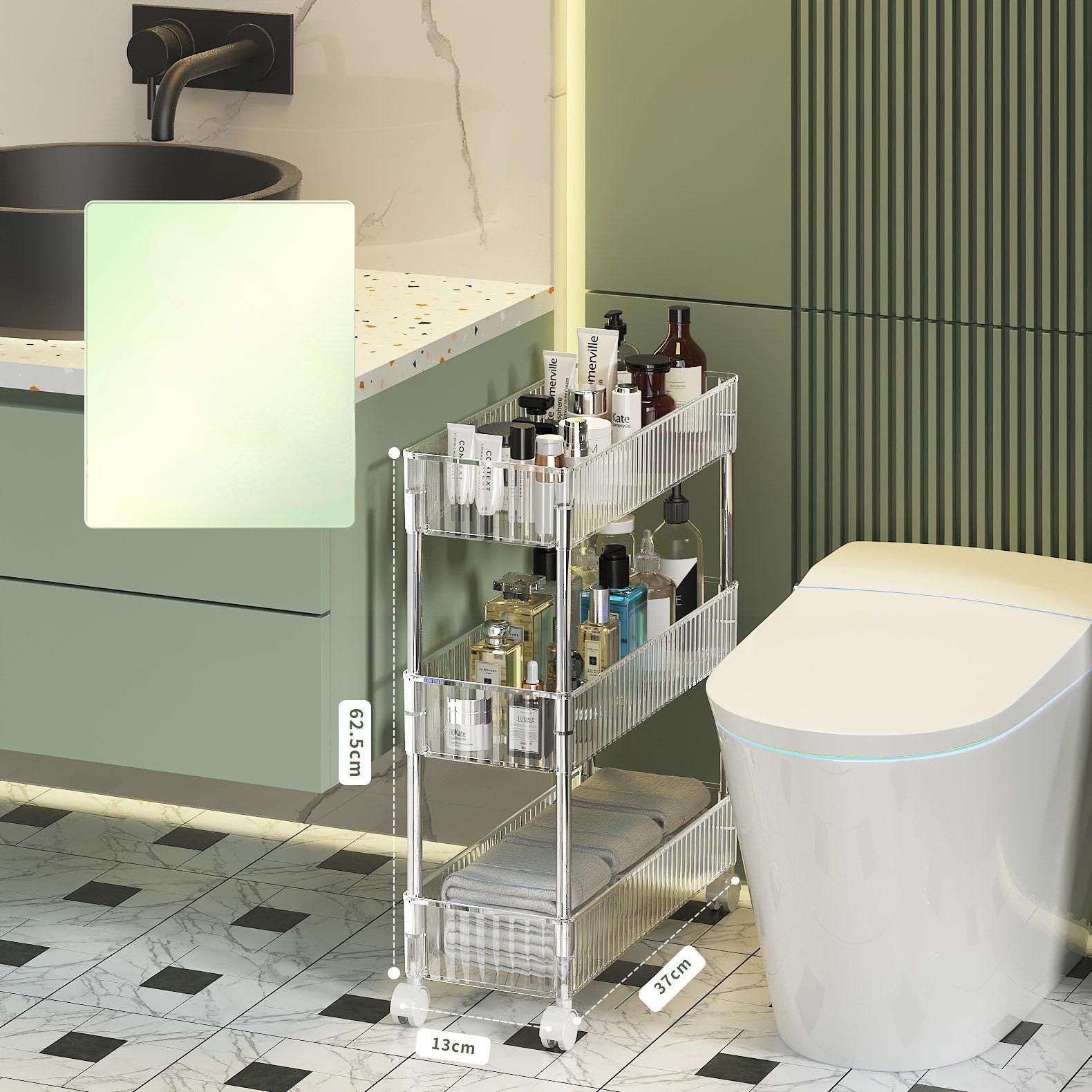 

2/3/4-слойный держатель с зазором, кухонная полка для хранения, боковая полка для холодильника, съемная с колесиками, органайзер для ванной комнаты, компактная полка 13*37*62.5CM