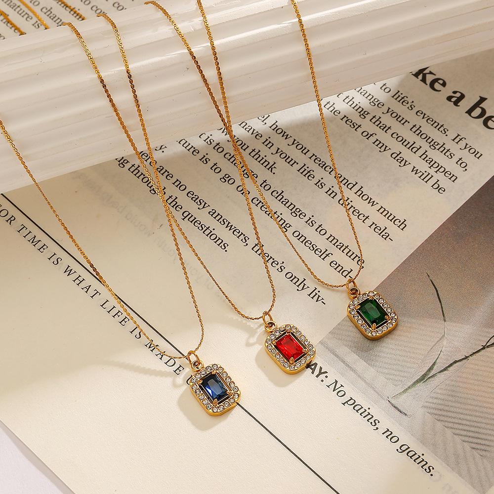 18K Gold-Plated Stainless Steel Necklace with Colored Zirconia - High-End Titanium Design for Women
