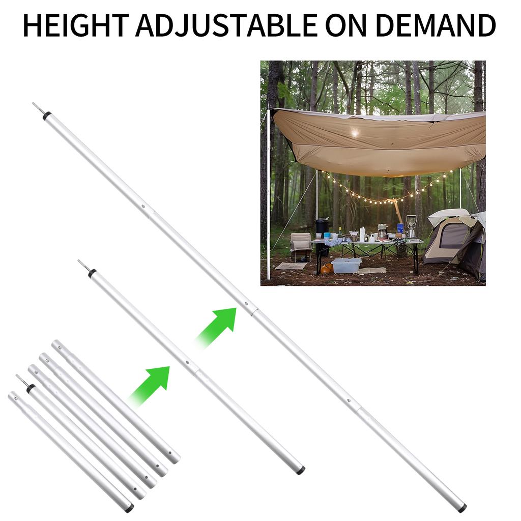 Alloy Aluminum Tent Pole Adjustable Camping Tarp Poles Telescoping Portable Lightweight Support Rods for Shelter Canopy Awning