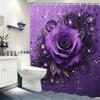 Gorgeous Rose & Butterfly Pattern Polyester Shower Curtain - Stylish Bathroom Decor, Delicate Bath Polyester For Home