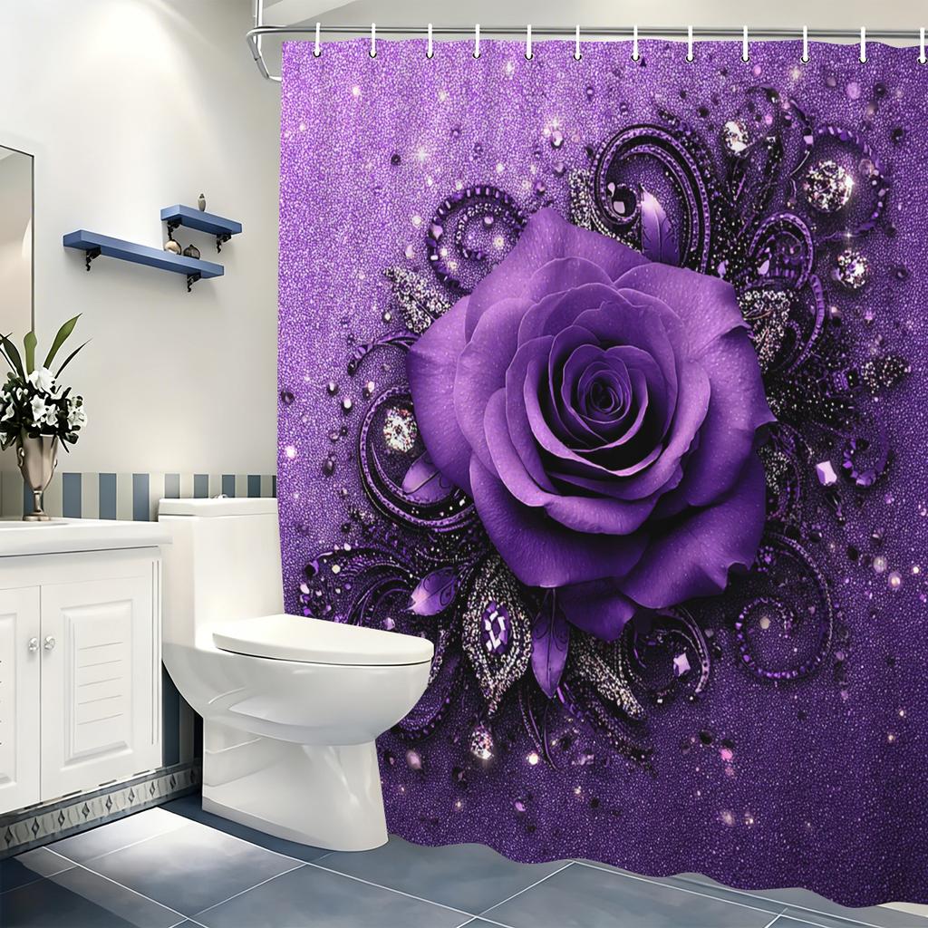 Gorgeous Rose & Butterfly Pattern Polyester Shower Curtain - Stylish Bathroom Decor, Delicate Bath Polyester For Home