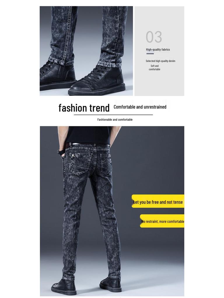 2023 Men's Black Slim Fit Elastic Jeans - Spring & Autumn Style