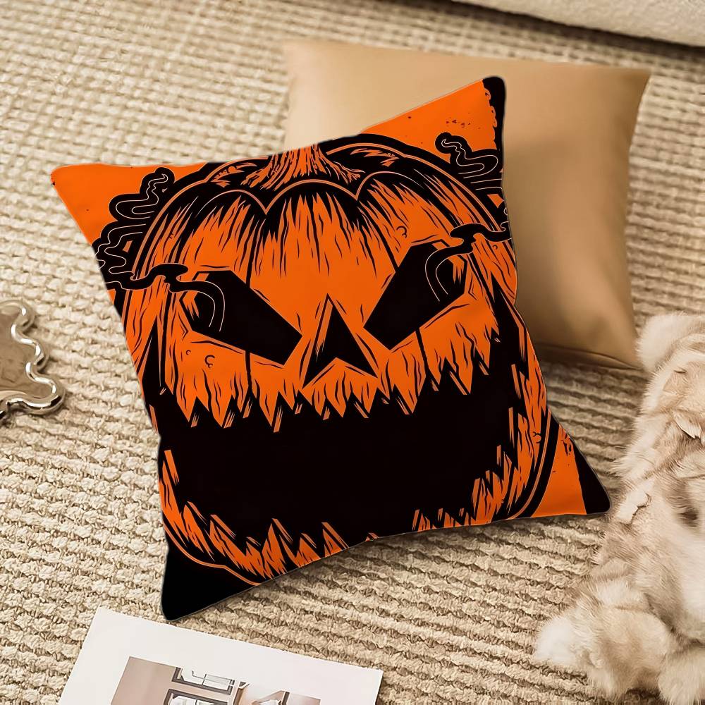 

H-Halloween P-Pumpkin Pillow Case Anti-dustmite Pillowcase Invisible zipper silky plush Sofa 12x12Inch