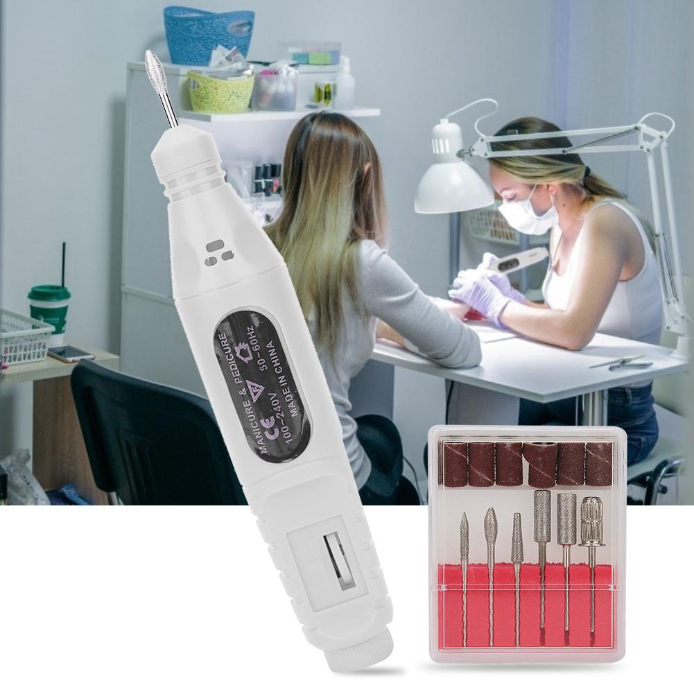 USB Portable Electric Nail Drill Machine Nail Drill Manicure Nail Polisher Tool KitWhite USB