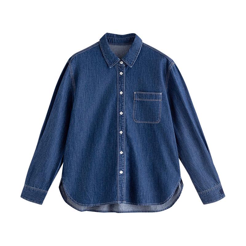 Chuyu Women's Green Poppy Embroidered Denim Shirt