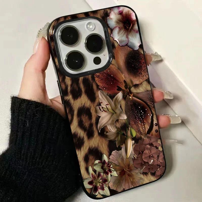 Leopard Print Elegant Lily Flower Pattern Phone Case For IPhone 16 14 13 12 11 15 17 Pro Max 15 Plus 16E 17 Air Hard Cover Shell