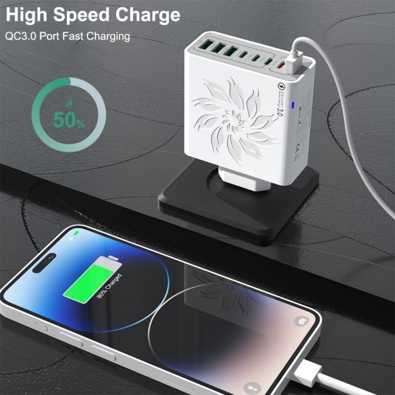 High Speeded USB Charger Adapter 8 Port Intelligent Power Delivery For Simultaneous Smartphones Tablets Multiple Devices