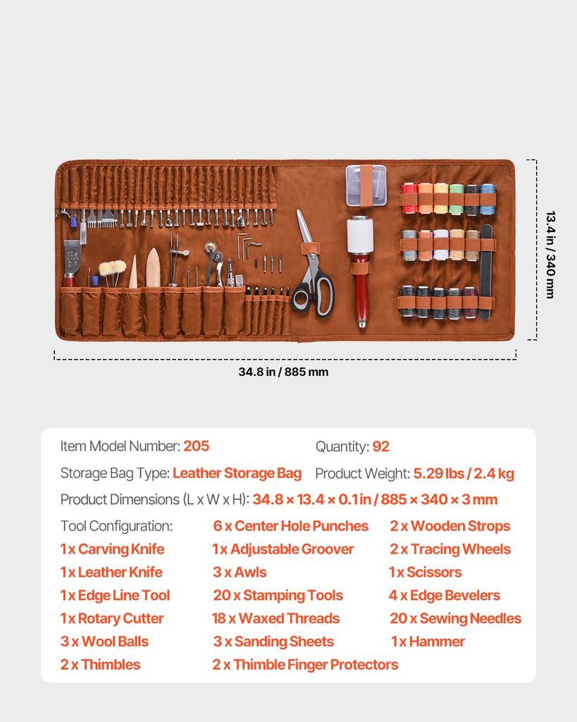 VEVOR Leather Working Tools Kit, 92 PCS Leather Craft Tools with Portable Leather Storage Bag, Engraving Punching Sewing Stamping Sanding Tools