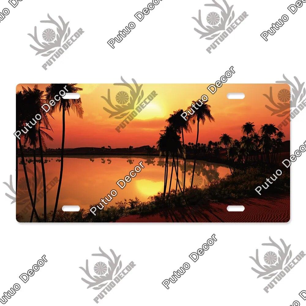 Putuo Decor Západ slunce SPZ Kovová cedule Plaketa Kovová Vintage Dekorace do obývacího pokoje Dveře Nástěnná dekorace k moři