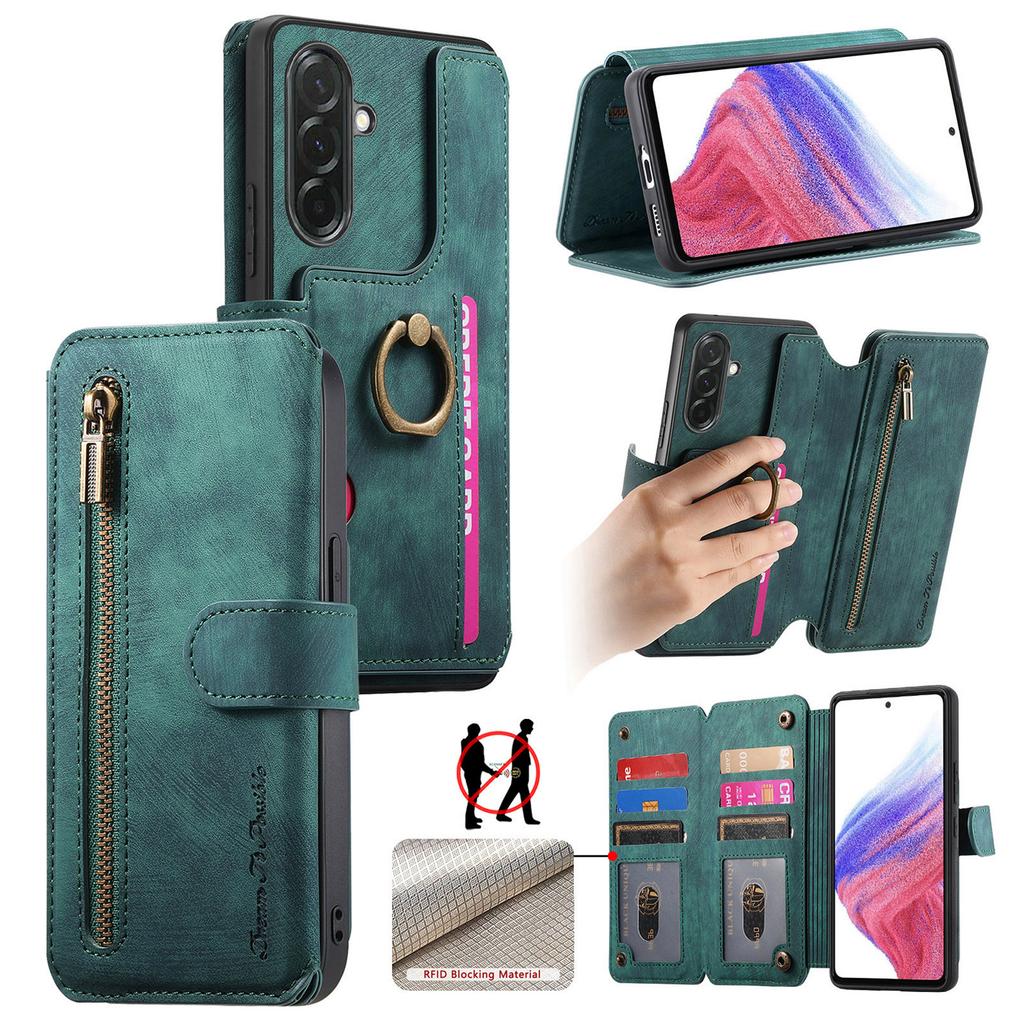 For Samsung Galaxy A36 5G Leather Phone Back Cover with RFID Blocking Zipper Wallet Kickstand