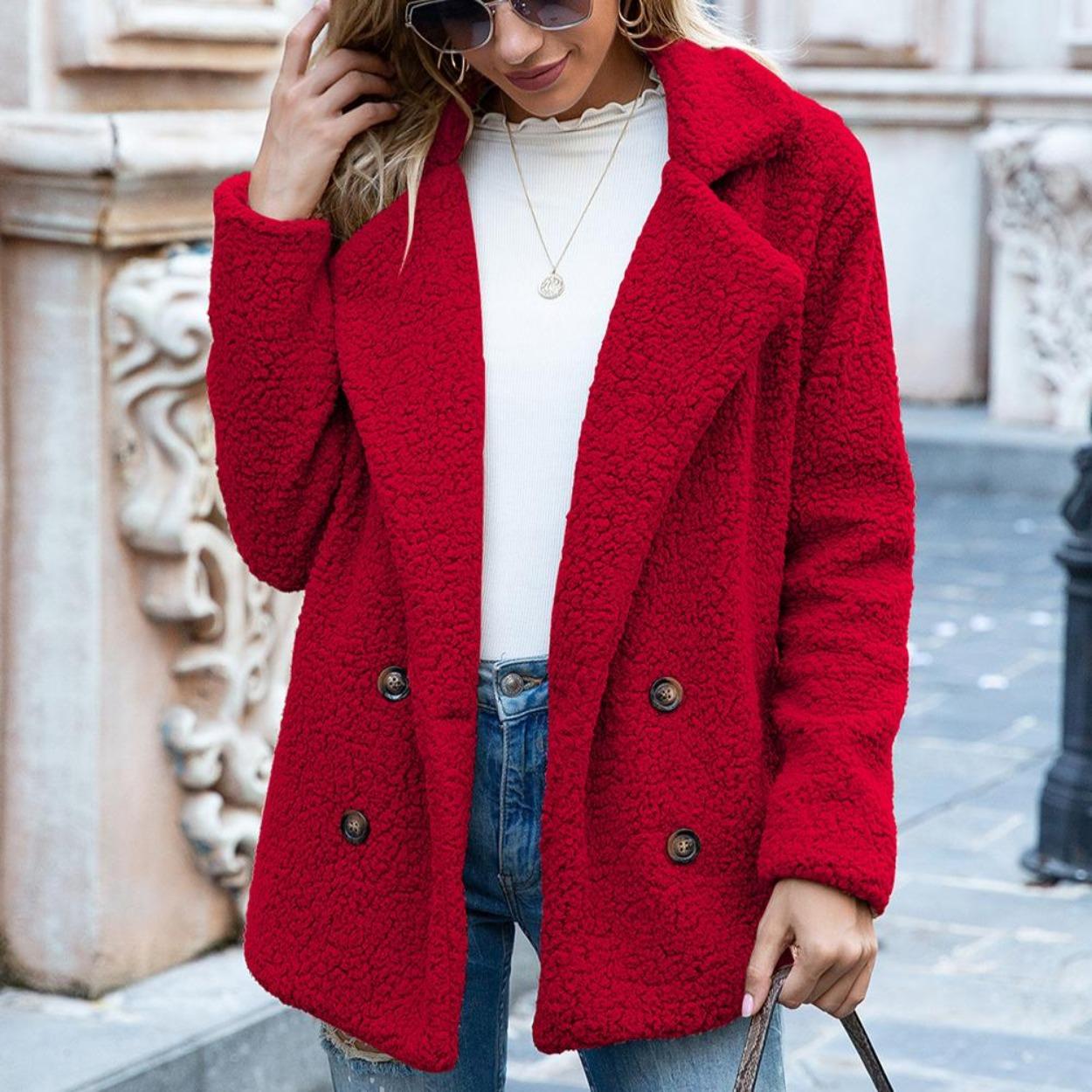 Осень и зима Новое свободное женское пальто большого размера с пуговицами на лацканах 5XL — фото 4