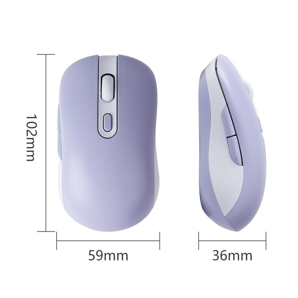 2.4GHz USB Wireless Bluetooth 5.0 Mouse, 3-Device Connection, 6 Buttons, Quiet, Rechargeable, Compact, Portable, Stylish, Compatible with iPhone,