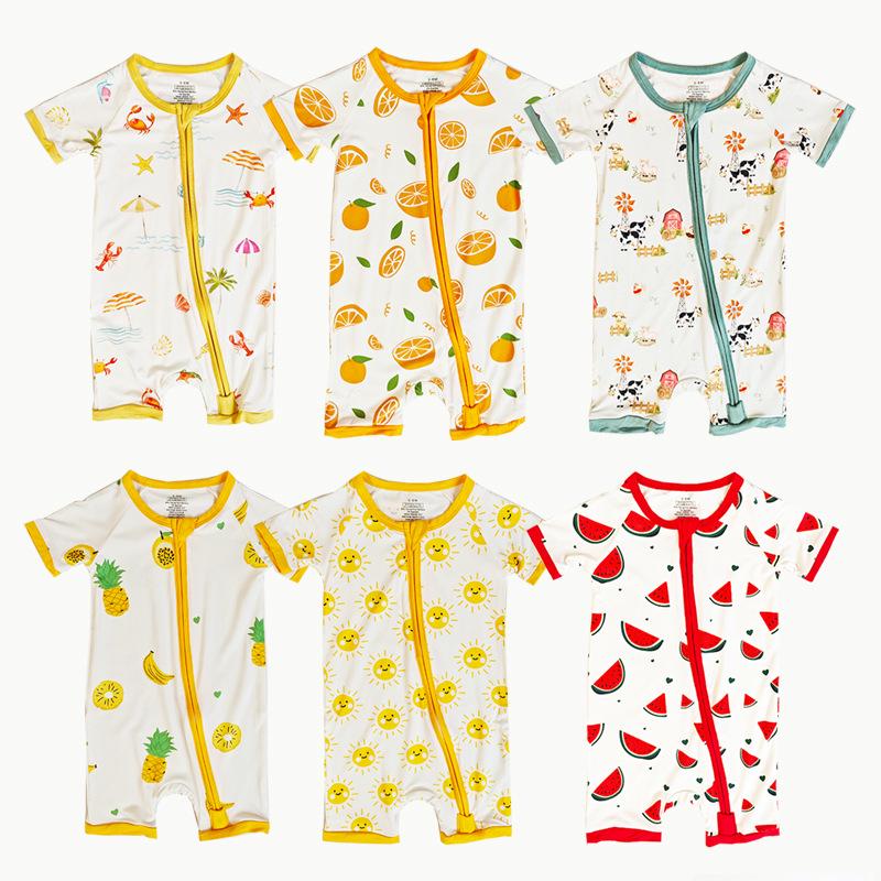 Baby Bamboo Fiber Romper - All-Over Print Short Sleeve Crawling Suit