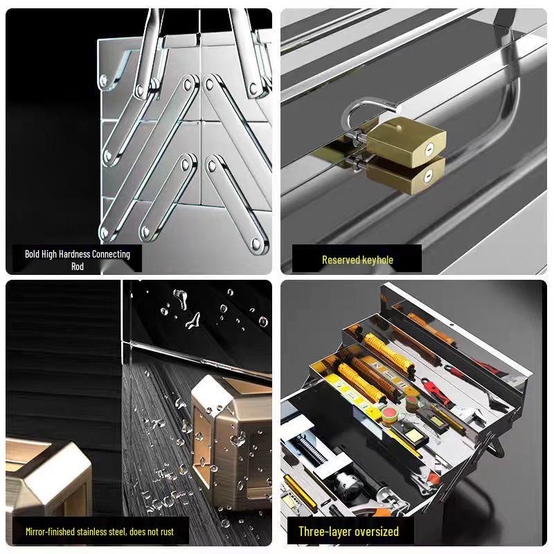 Three-Layer Multi-Functional Stainless Steel Tool Box for Home and Industrial Use
