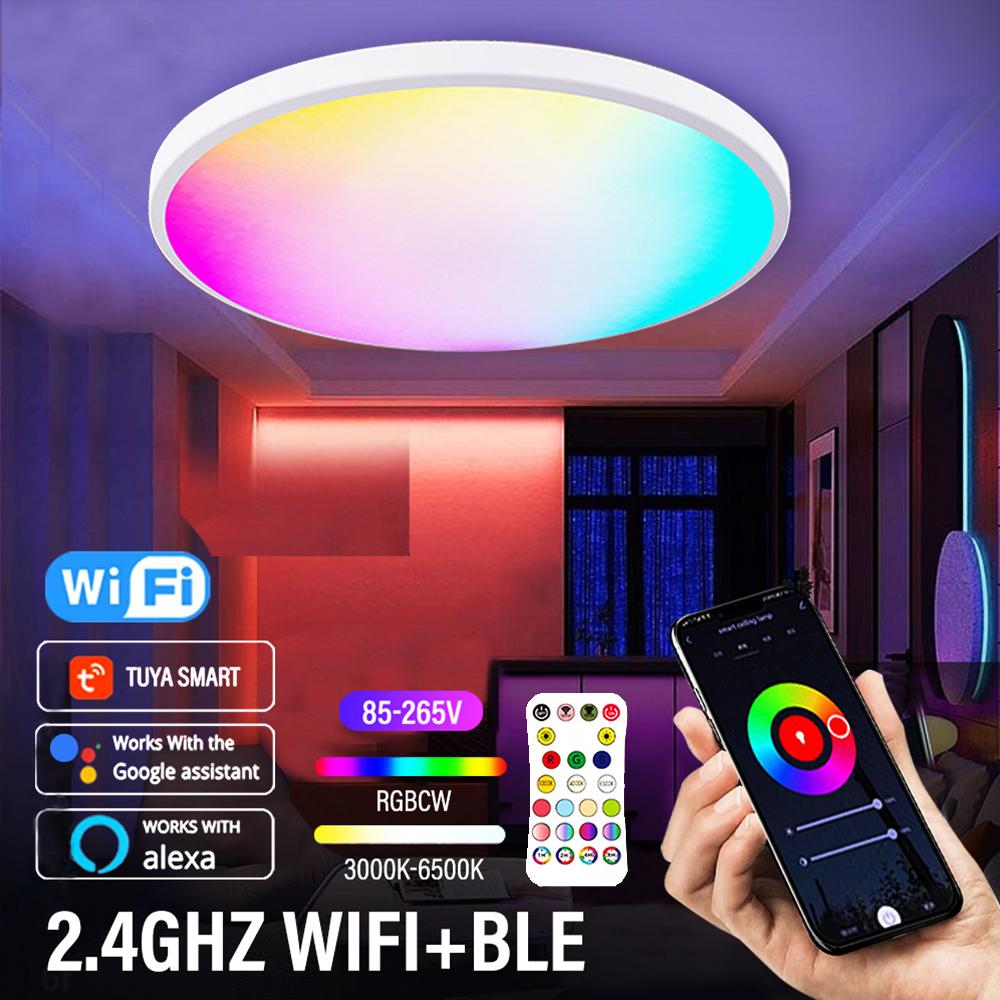 

Smart WIFI LED Round Ceiling Light RGBCW Tuya APP Dimmable Compatible with Alexa Google Assistant for Bedroom 110V-130V