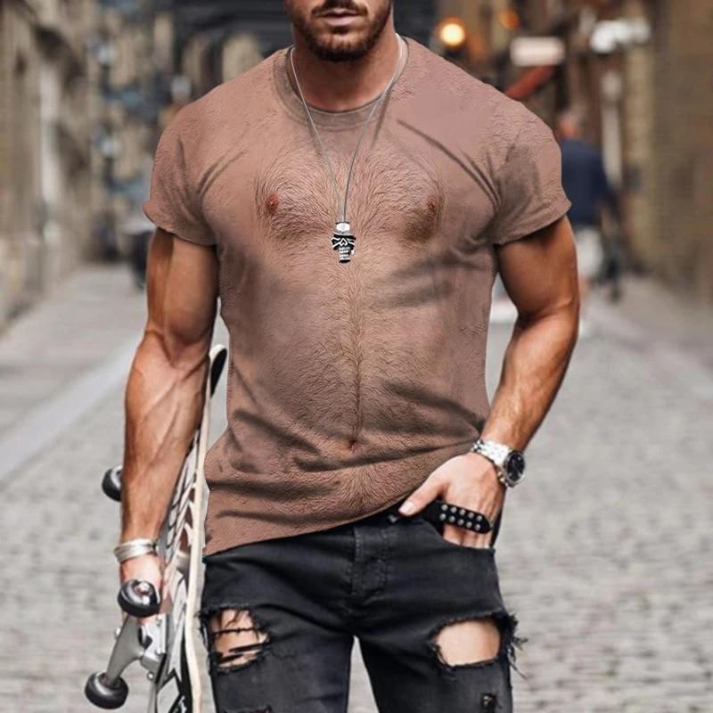 Mens 3D Printed Muscle Design T-Shirt Digital Print Short Sleeve Casual Crew Neck Breathable Loose Fit Tee