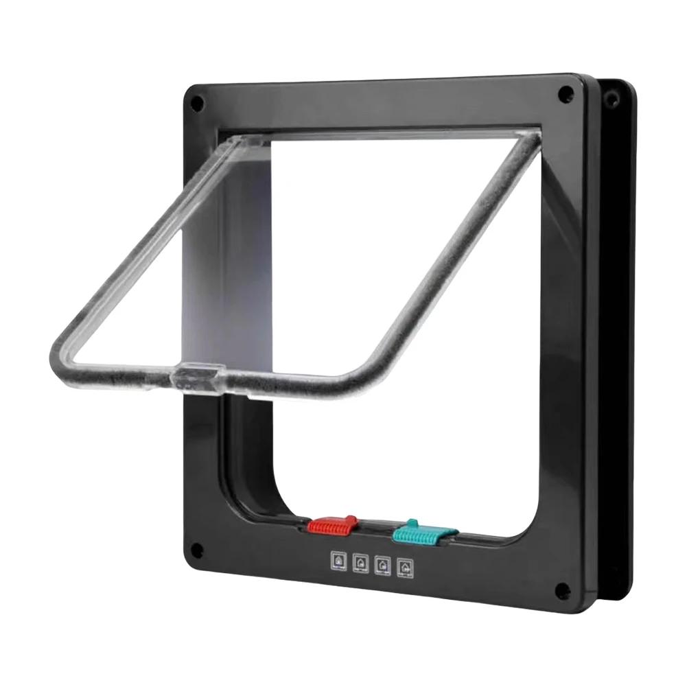 

Дверца для кошки ABS Пет-гейт с 4-сторонним замком безопасности Дверь безопасности для кошки щенка Прозрачная тонкая дверца для кошки Двери для домашних животных и раздвижная дверь for below 8kg pets чёрный