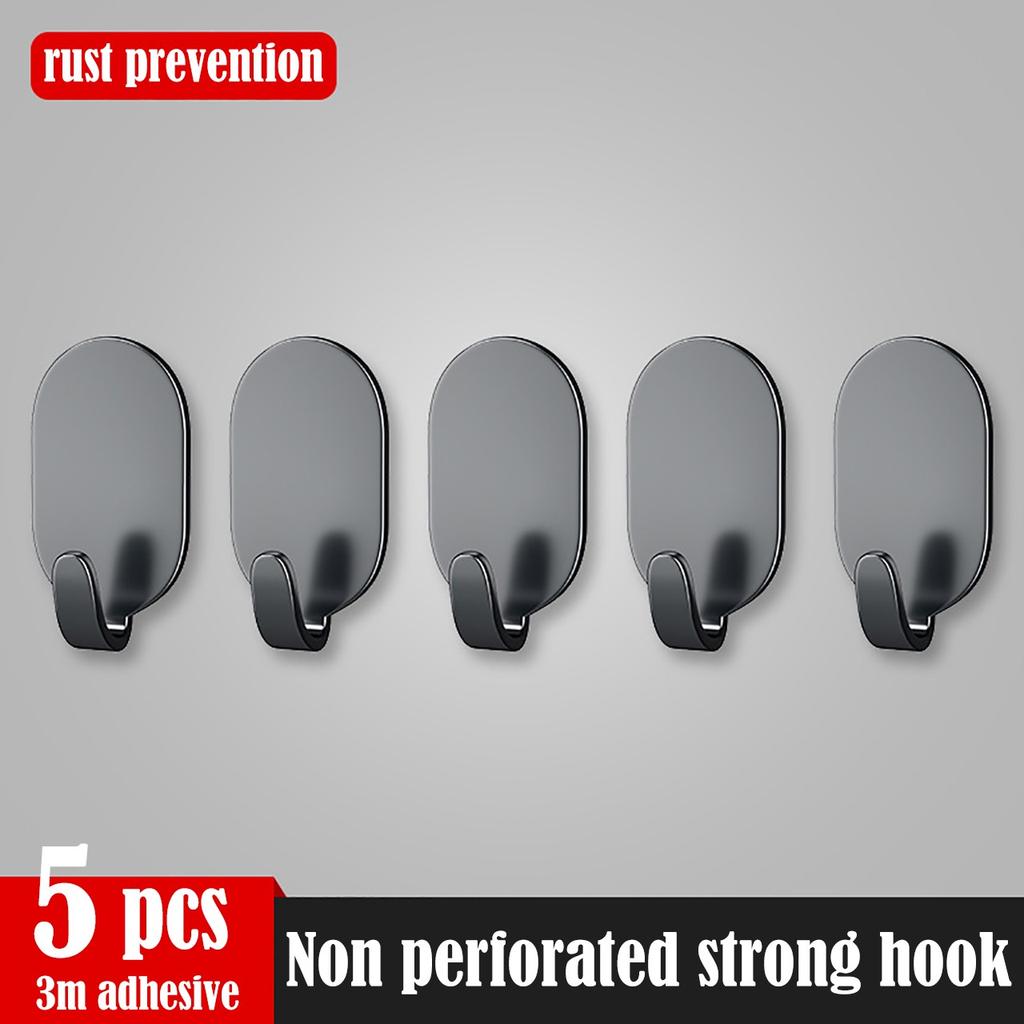 5PCS Stainless Steel Hooks Adhesive No Drill Wall Mounted Hangers Home Organizers