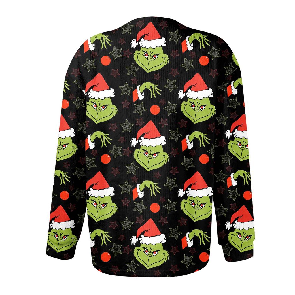 Women's Fashion Christmas Printed Long Sleeve Knitted Cardigan Button Down Jacket