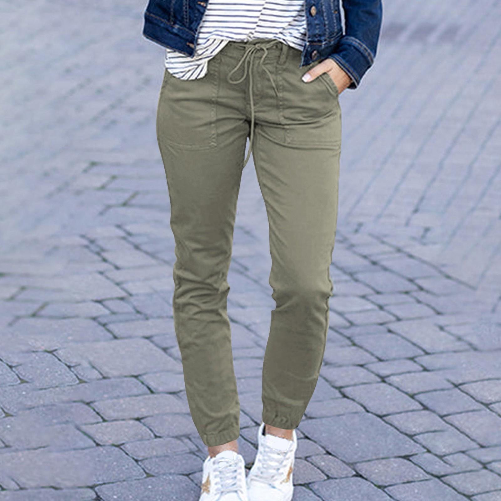 

Женские спортивные штаны, модные женские летние тонкие карманные однотонные повседневные брюки L армия зеленый