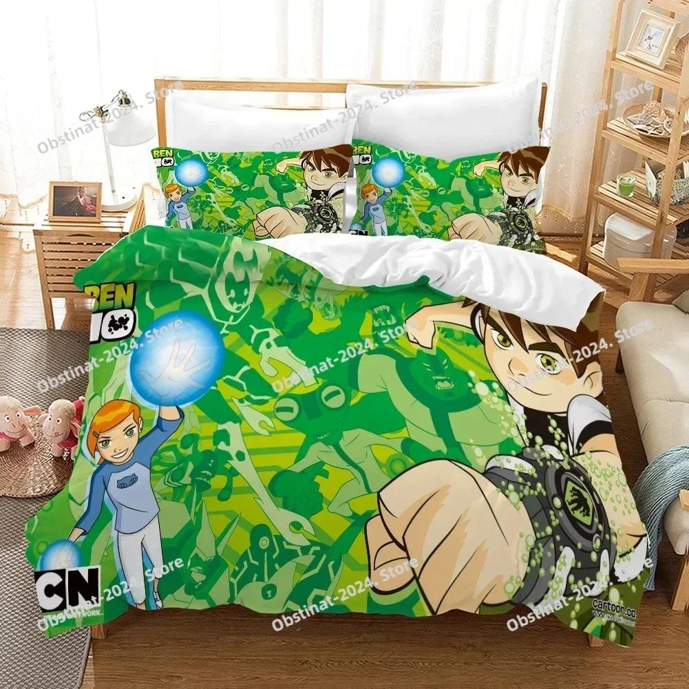 Funda nórdica con dibujos animados 3D de Ben 10 y funda de almohada, juego de cama individual, doble, individual, matrimonial, queen y king, para decoración de dormitorio