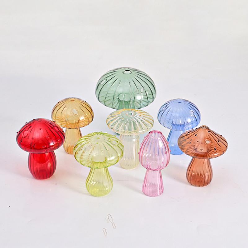Transparent Mushroom Glass Vase Hydroponic Flower Pot Creative Desk Decorative Vase Aromatherapy Bottle Home Office Decorations