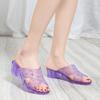 Anti Slip Slope and Crystal Jelly Thick Soled High-heeled Sandals for Women's Summer Outdoor Wear Fashionable and Versatile Transparent One-piece Mop