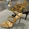 Fashion Summer Snake Twine Around Crystal Women Gladiator Sandals Luxury Rhinestones Thin High Heels Party Prom Shoes