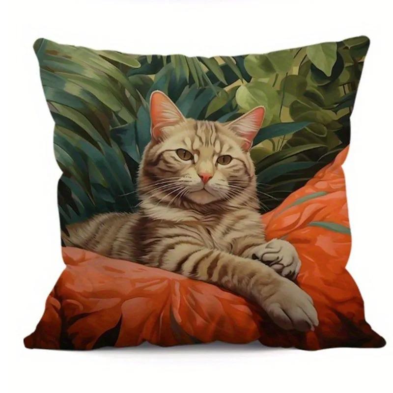 

Декор дома Милые кошки в цветочном и лиственном саду Наволочки с узором Чехол для подушки Подходит для дивана Спальни Автомобиля Наволочка 16x16Inch
