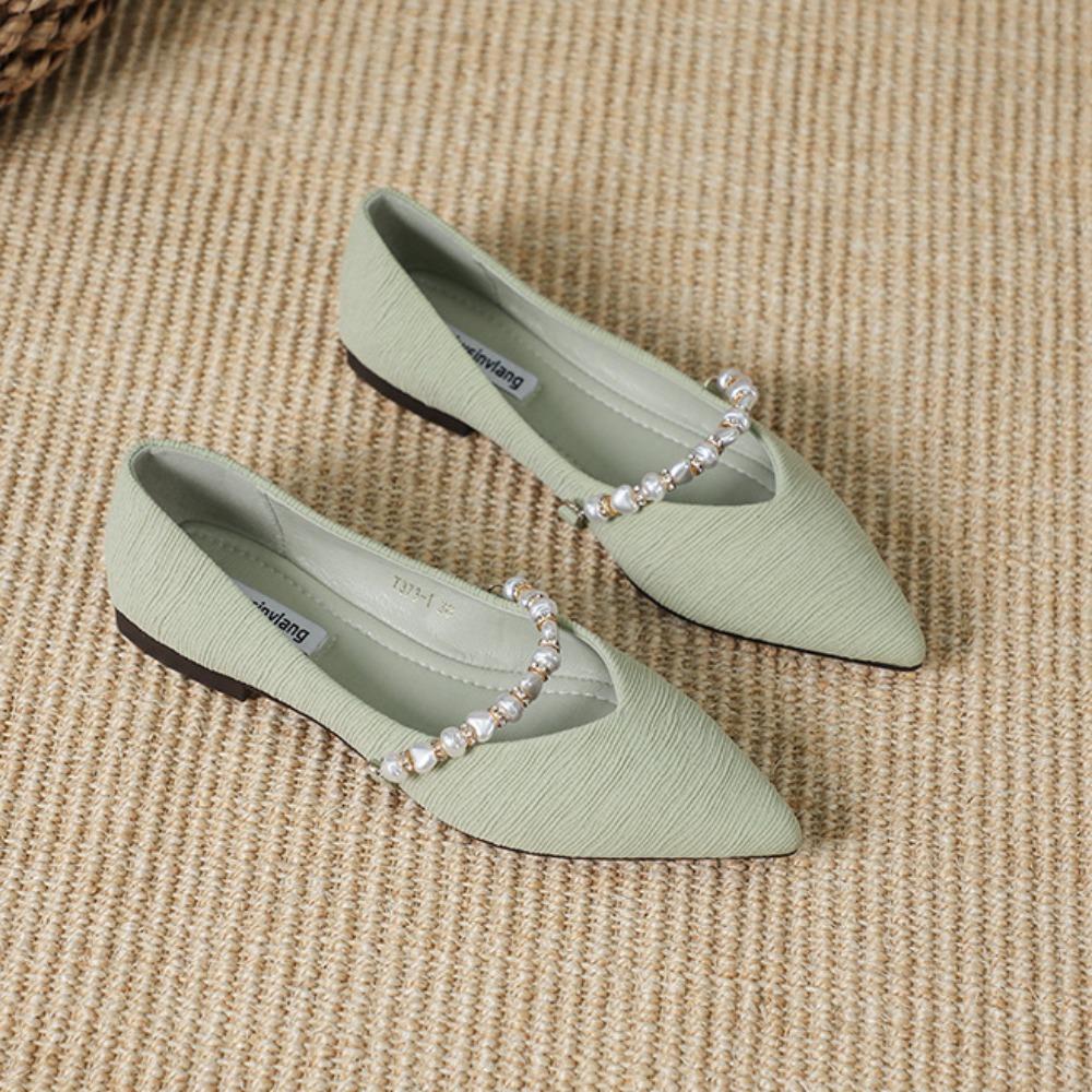 Pointed Head Pumps for Women Spring Summer Flats Shallow Mouth Soft Soled Grandma Shoe with Soft Soles One Foot Kick Scoop Shoes