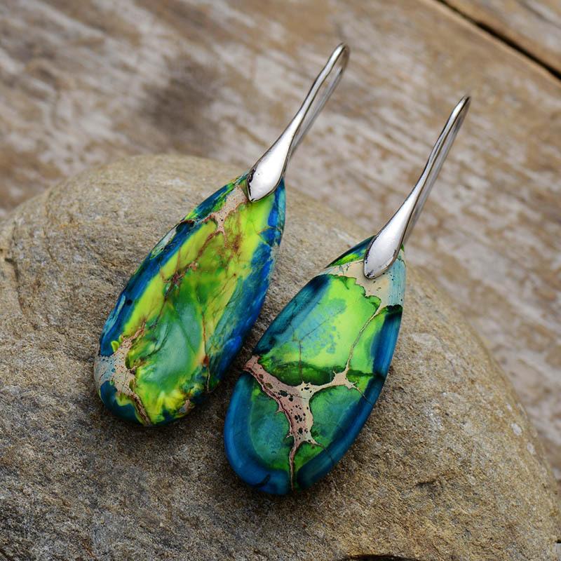 Bohemian Emperor Stone Water Drop Pendant Earrings Natural Stone Jewelry