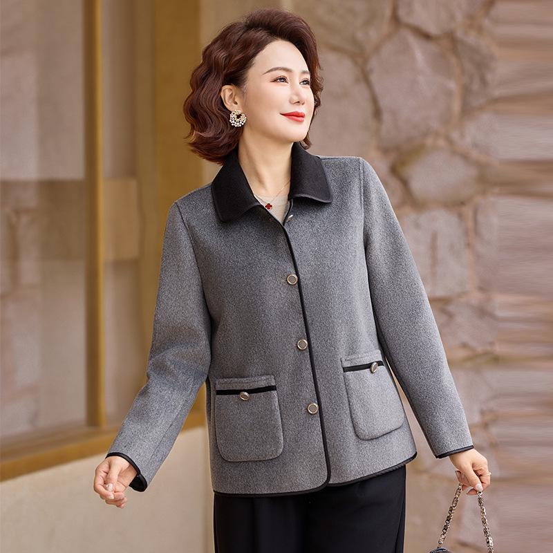 

Spring Short Wool Coat for Women Aged 40-60: Elegant, Lightweight Mother s Wear for Middle-Aged and Elderly 5XL (155-165 jin)