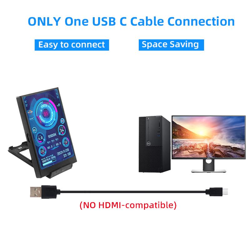 3,5palcový sekundární monitor IPS USB Type-C 320×480 AIDA64 Zobrazovač stavu CPU GPU RAM HDD pro Windows 10/11