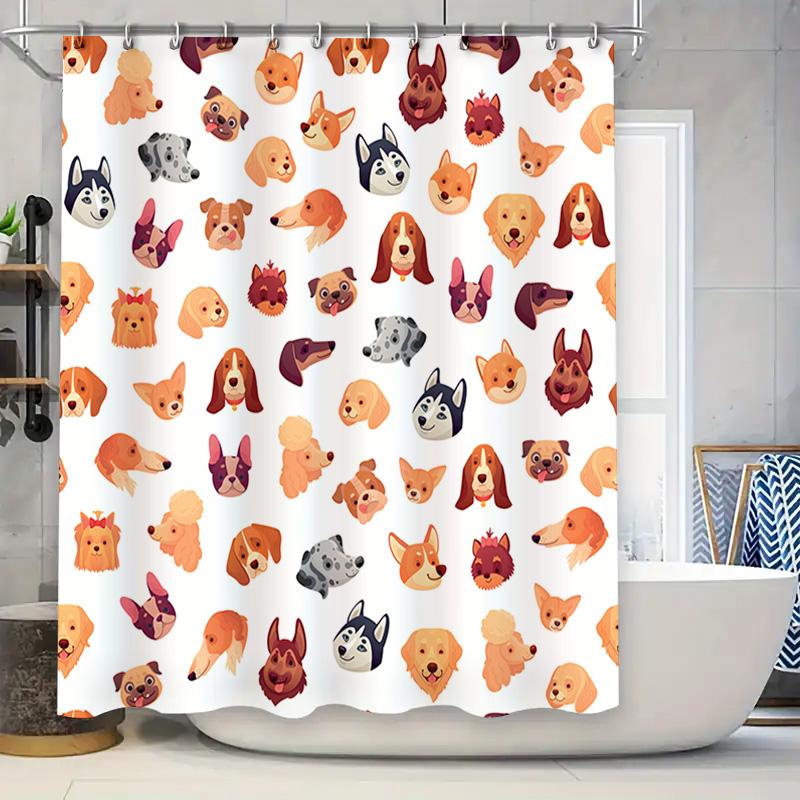 

Adorable Dog Print Shower Curtain Set For Bathroom Decor Home Decoration Waterproof Fabric With Rings White Color Animal Pattern W60H190(CM)-1 Pcs