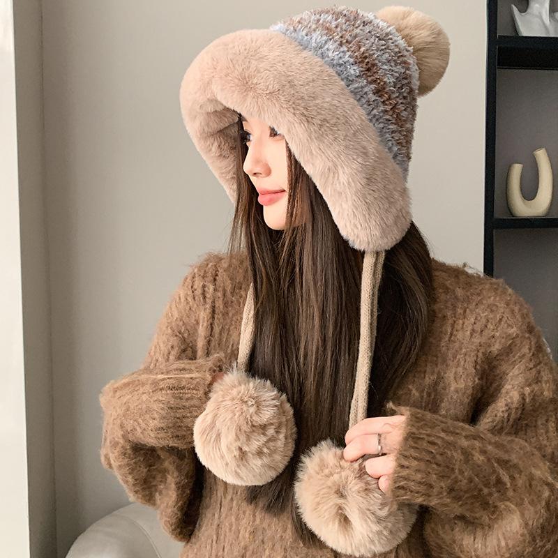 Winter Plush Warm Knitted Hat Color Hairball Hat Thickened Plush Color Wool Hat Women's Hat