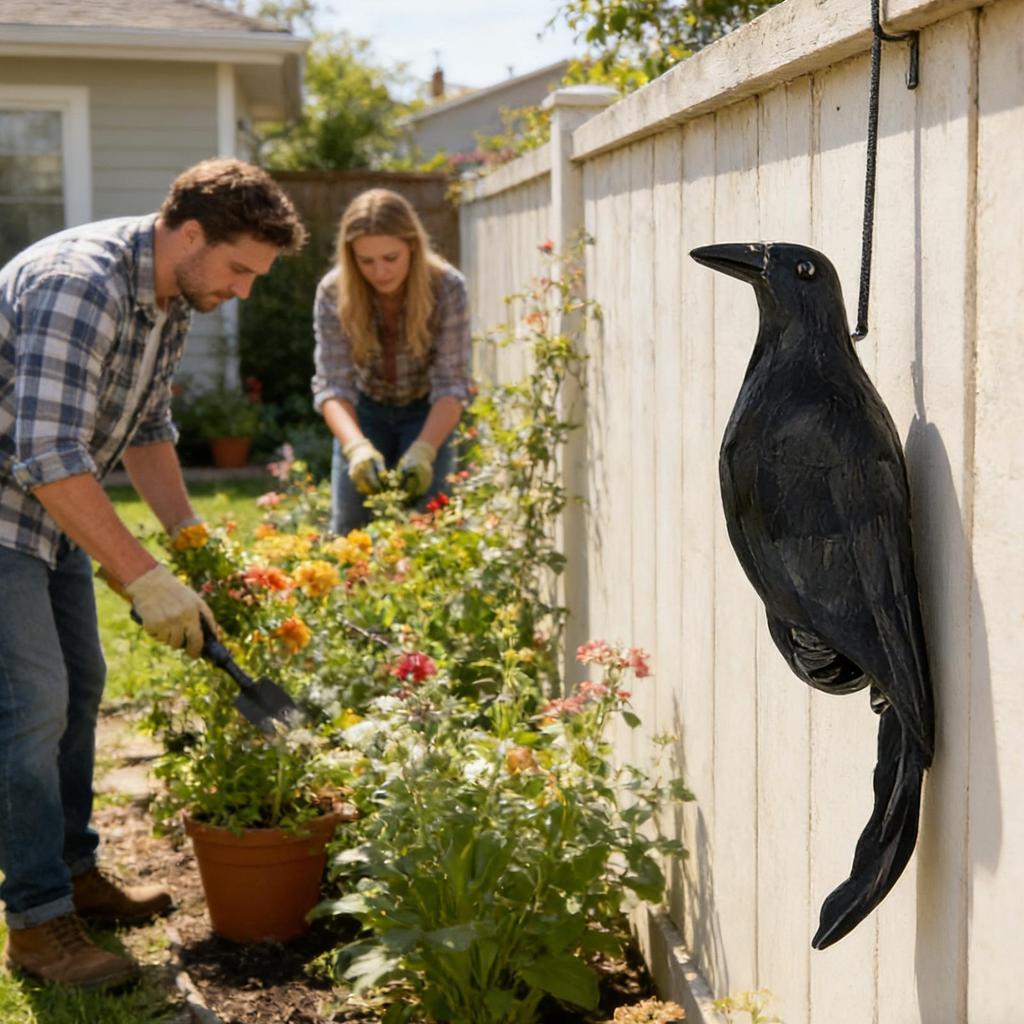 Crow Decoy Fake Black Crows 12 Inch Handmade Artificial Birds Model for Halloween Party Props Lawn Garden Outdoor Yard Pool
