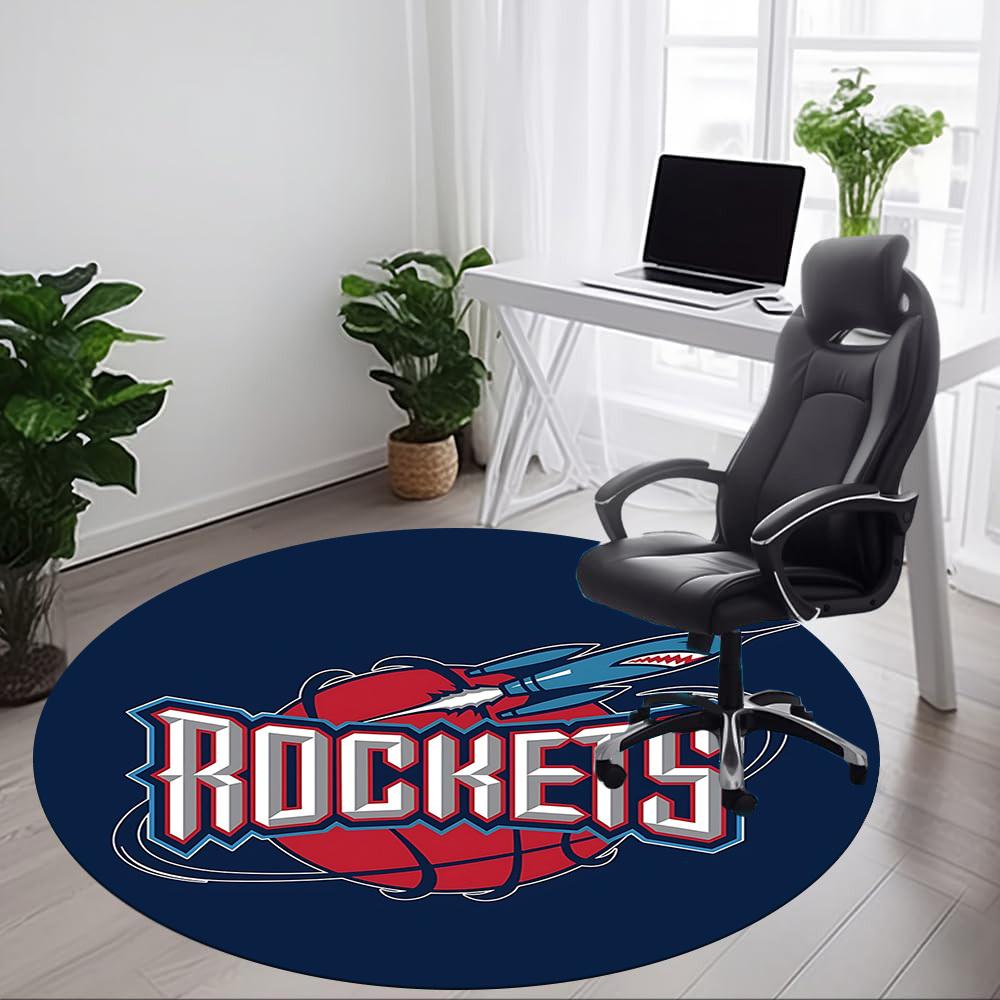 1pc Rockets Basketball Office Round Area Rug, Indoor Mat Suitable For Office,Bedroom Living Room Home Decor, Room Deco a0926187