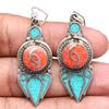 Nepali Tibetan Turquise Lapis Lazuli Gemstone Silver Jewelry Earring 1.5''