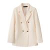 Women Long Sleeve Blazer Jacket Lapel Double Breasted Gold Button Loose Fit Office Casual Suit Outerwear Coat