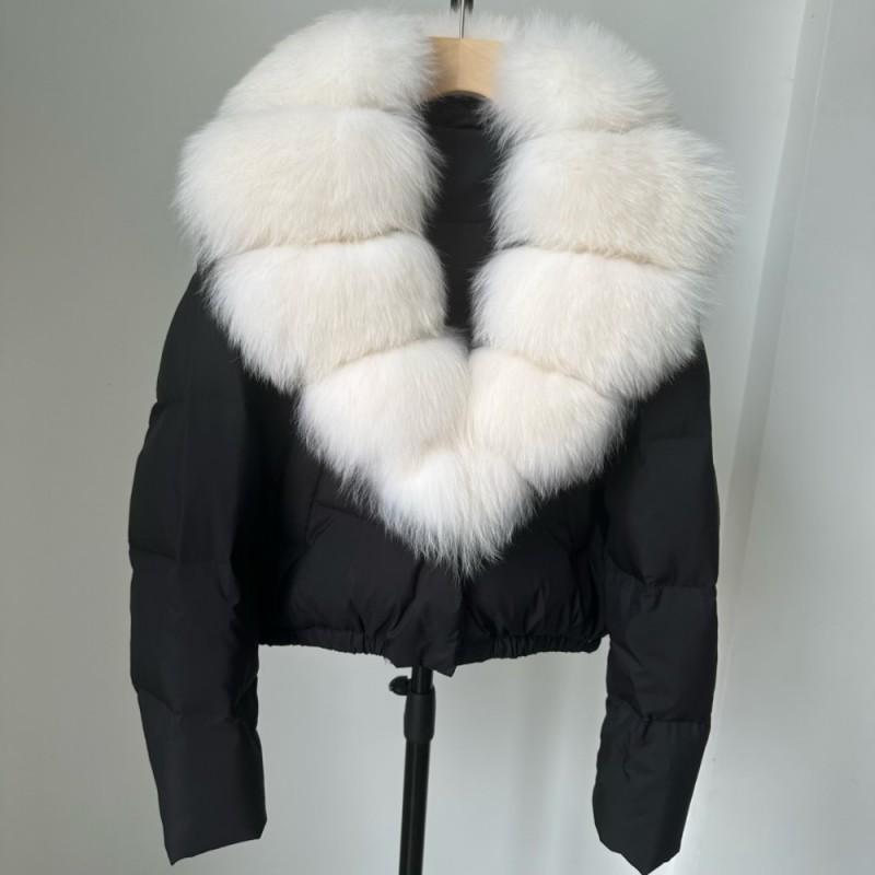 Womens Short Down Coat With Real Fox Fur Collar Lightweight Warm Winter Jacket Urban Commute Casual Wear