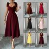European Spring/Summer Solid Color Waist-cinching Elegant Long Dress