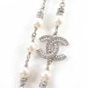 Pristine CHANEL Necklace COCO Mark Faux Pearls and Rhinestones Silver C25V Used