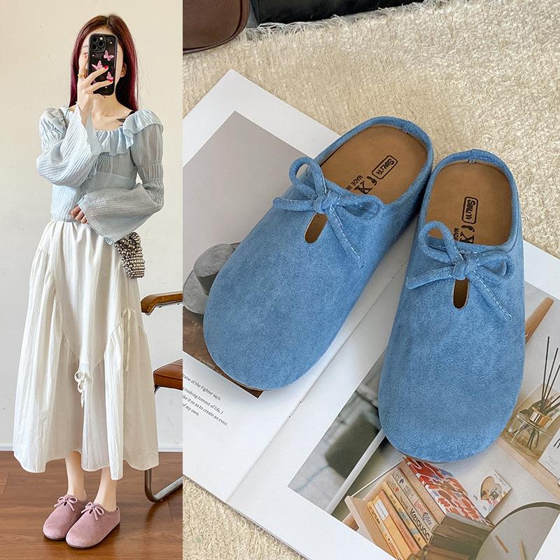 Retro veelzijdige platbodem Boken tas hoofd pantoffels 2025 lente nieuw vlindermachine eenpedaal zachtzool halve pantoffels