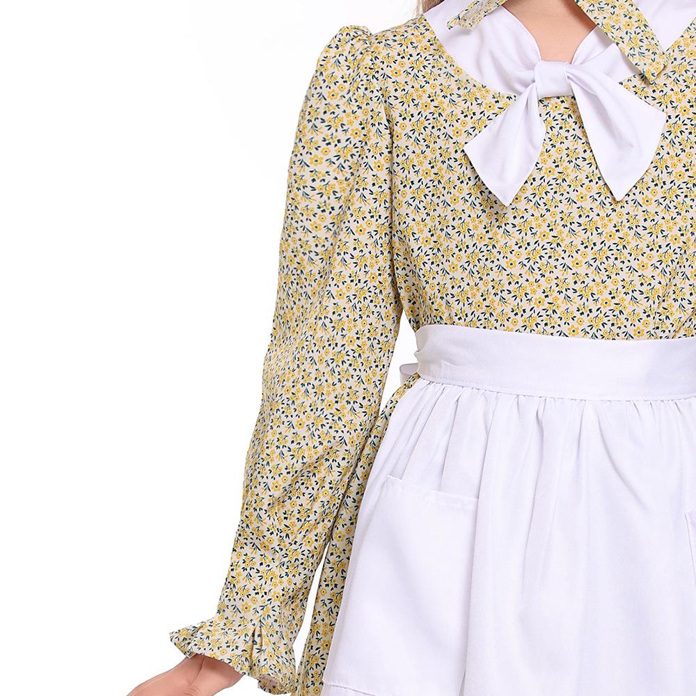 Yellow Floral Scarf Colonial Girl Pastoral Dress - Explorer Outfit Long Grassland Style