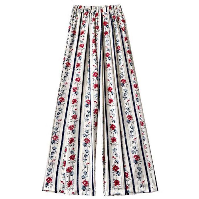

2025 Women s Retro Rose Silk High Waist Wide-Leg Pants - Summer Drape Lazy Fit, Slimming & Versatile Casual Style. XL