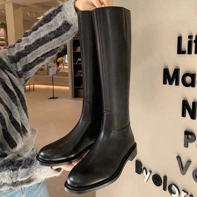 Traubenmutter Herbst und Winter neue einfache runde Zehe dicker Absatz Seitenreißverschluss Mode hohe Stiefel Damen Ritterstiefel